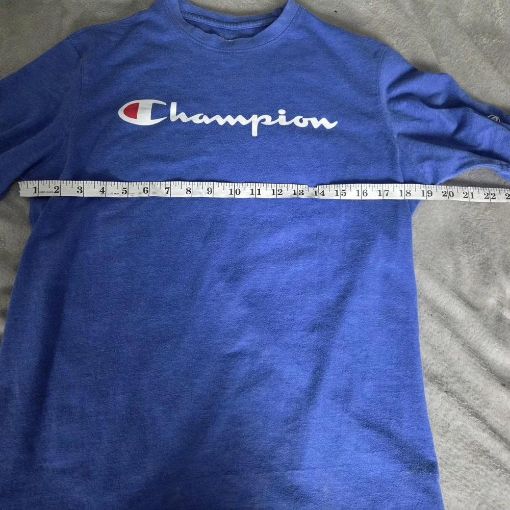 Champion Shirt Mens Small Blue Big Logo Graphic Tagless Tee Top Crewneck - Picture 6 of 8